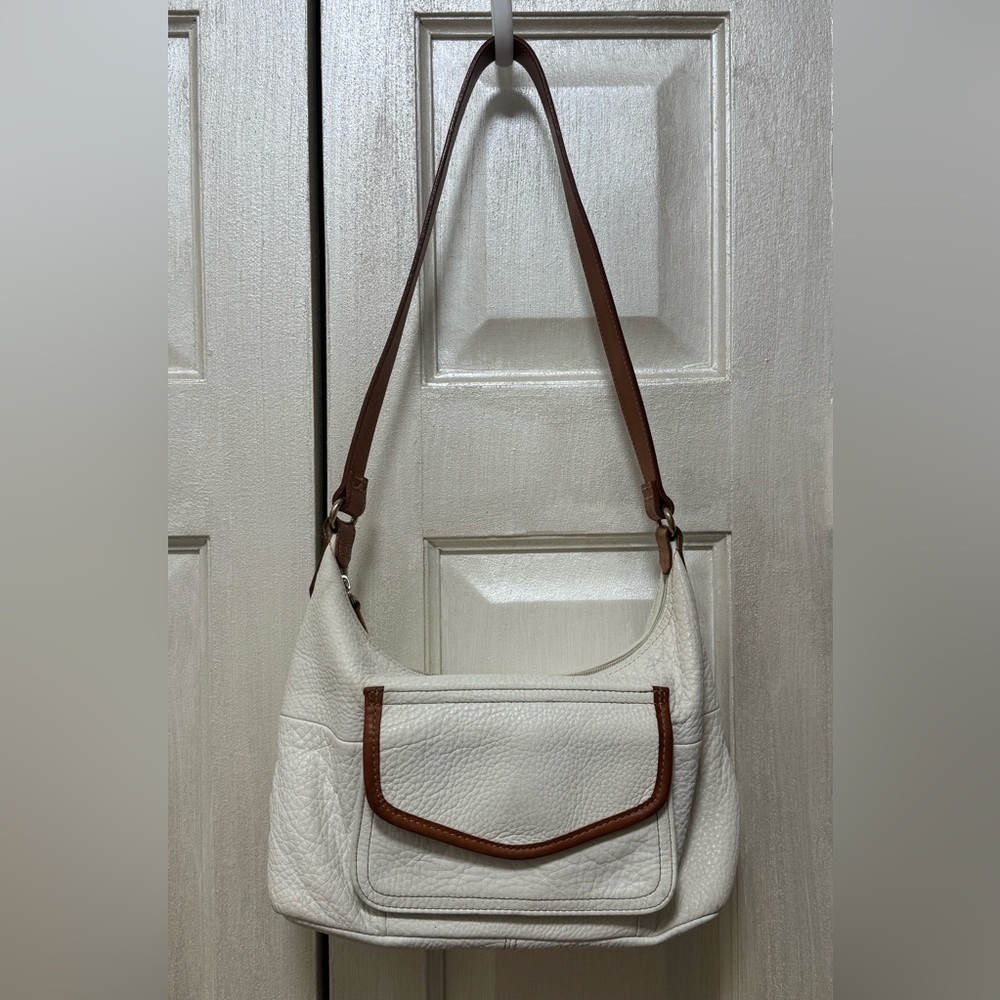 Fossil White Brown Leather Shoulder Bag Purse